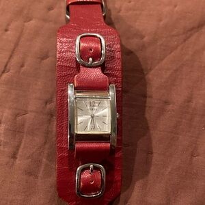 Guess Red Leather Double Buckle Watch